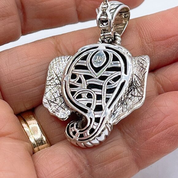 John Hardy (Jai) Sterling Silver & 14K Gold Elephant Pendant With Garnet Eyes In - Picture 5 of 7